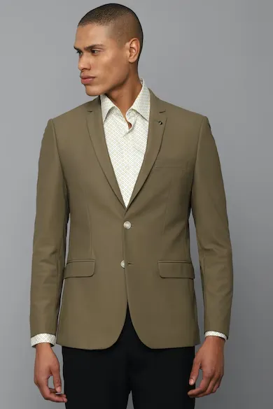 Men Olive Slim Fit Solid Formal Blazer